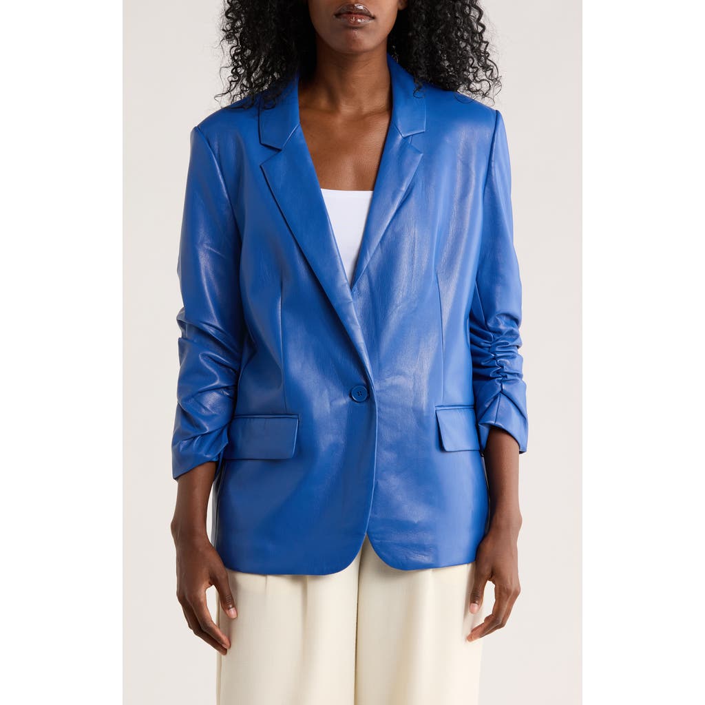 Love Token Doris Faux Leather Blazer In Blue