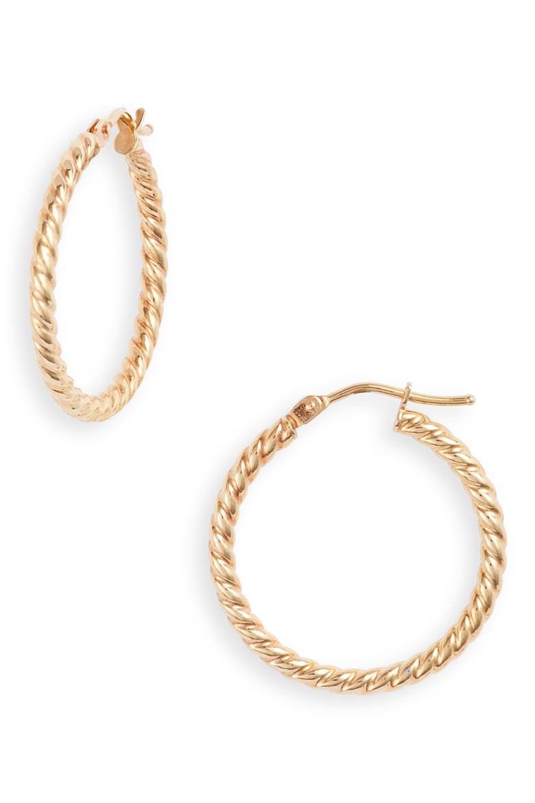 14K Gold Texture Swirl Hoop Earrings, Main, color, 14KY