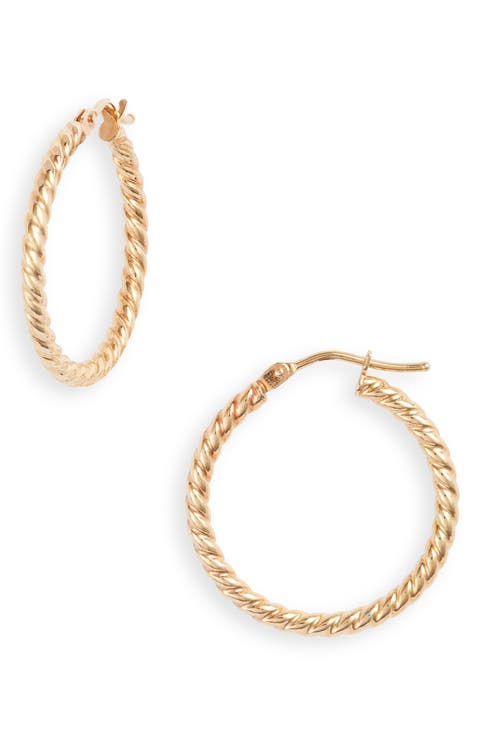 14K Gold Texture Swirl Hoop Earrings