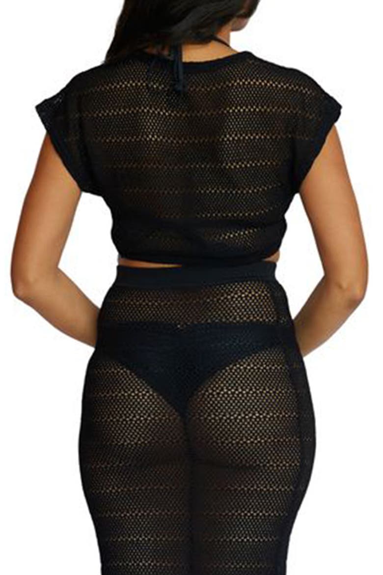 Renee Open Stitch Cover-Up Crop Top, Alternate, color, BLACK