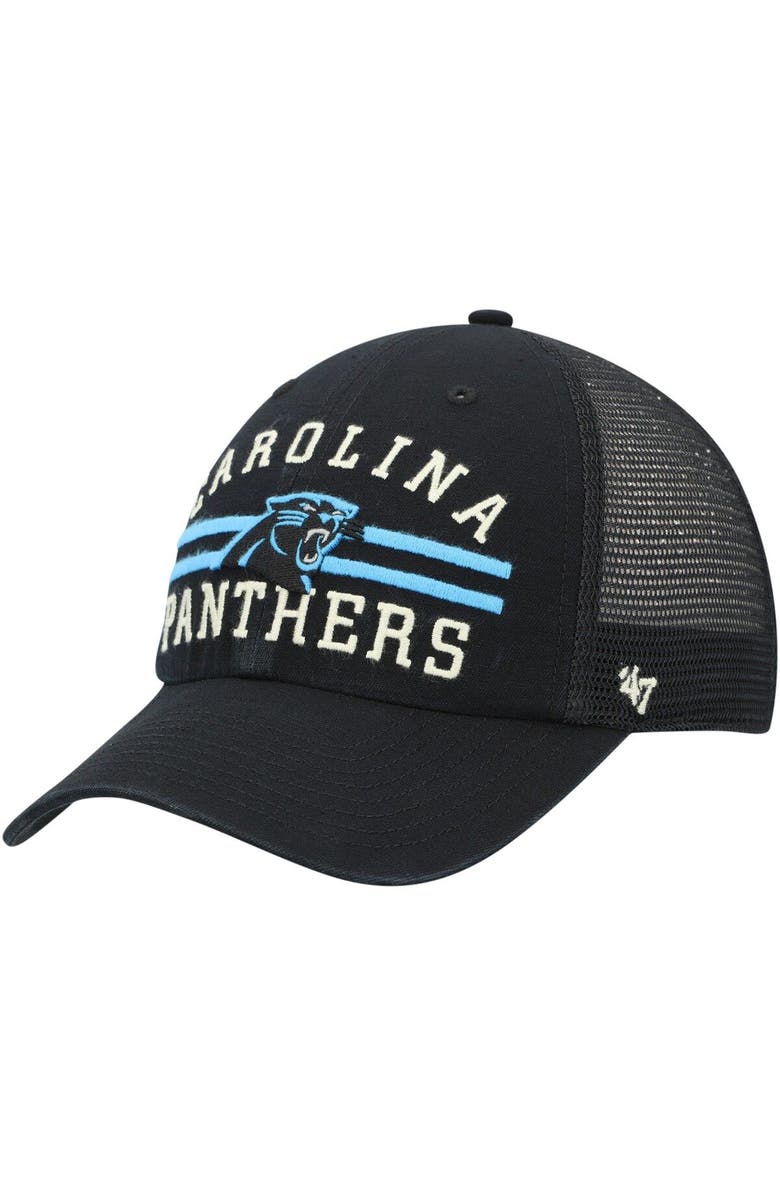 '47 Men's '47 Black Carolina Panthers Highpoint Trucker Clean Up Snapback Hat, Main, color,