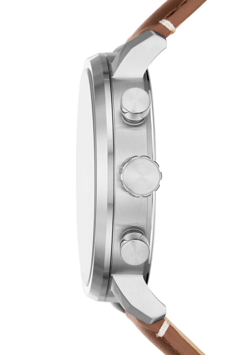 Fossil Rhett Leather Strap Watch, 42mm, Alternate, color, Silver