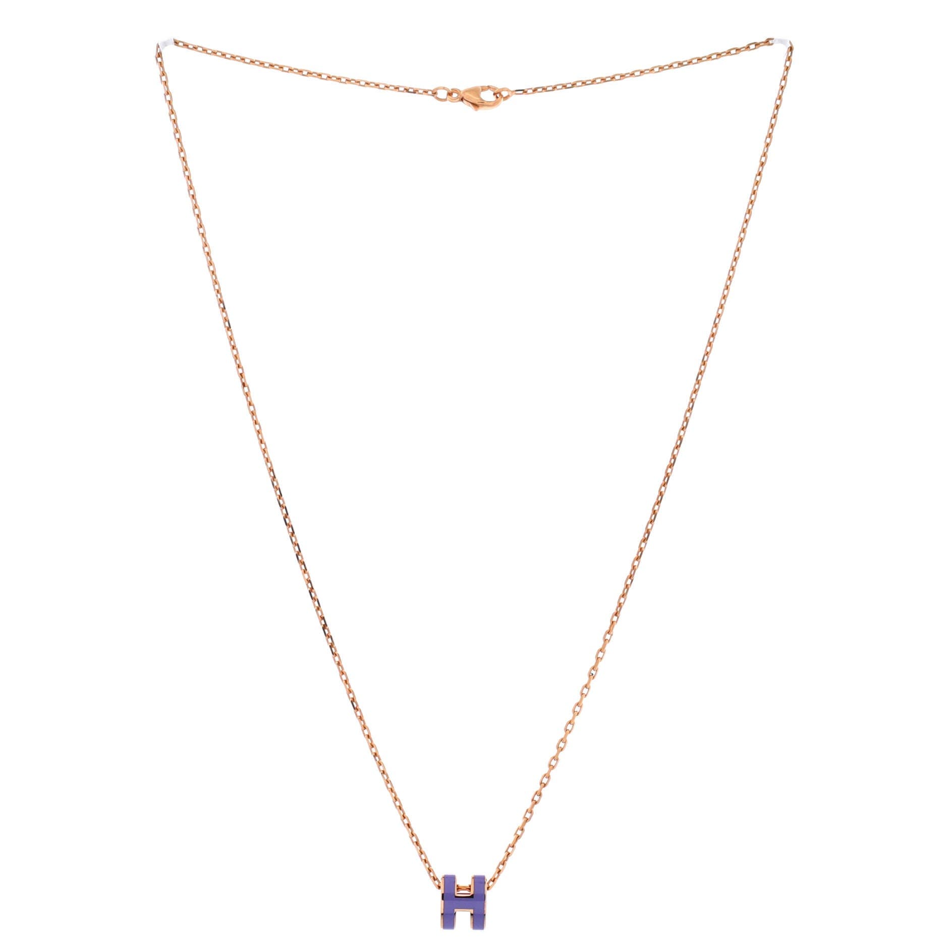 Pre-Owned Hermes Pop H Pendant Chain Necklace Metal and Enamel Mini, Alternate, color, Purple