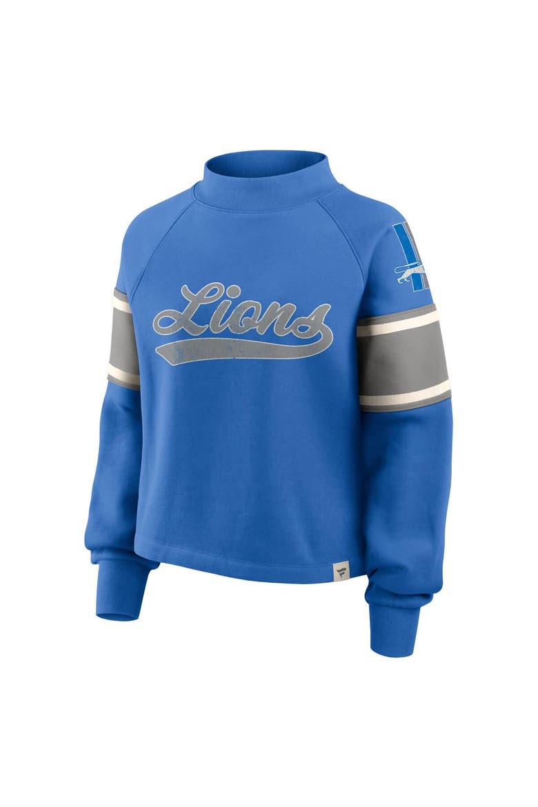 Women's Fanatics Blue Detroit Lions Oversized Hometown Toss Sweep Mock Neck Pullover, Alternate, color, Blue