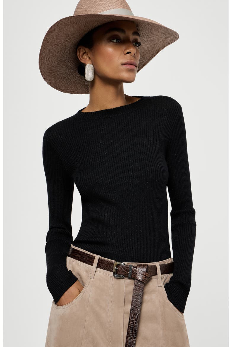 Cashmere and silk Sparkling sweater, Alternate, color, Black