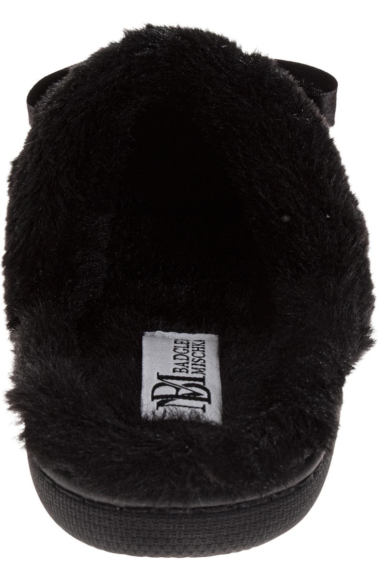 BADGLEY MISCHKA Faux Fur Rhinestone Scuff Slipper, Alternate, color, Black