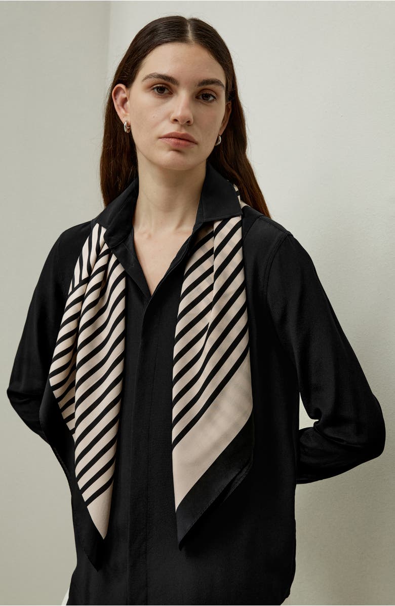 Lilysilk Mid-Century Pattern Silk Scarf, Alternate, color, Camel