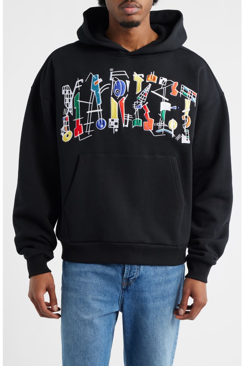 Work of Arc Cotton Graphic Hoodie, Main, color, BLACK