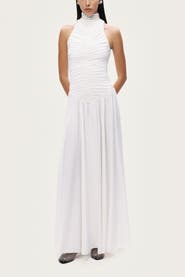 Nocturne Ruched High-Neck Maxi Dress