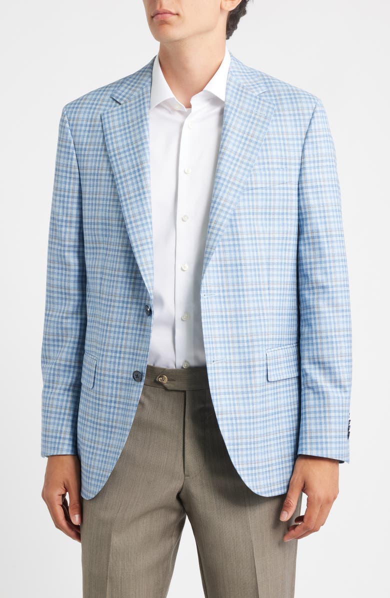 Peter Millar Hartford Classic Fit Check Wool Sport Coat, Main, color, Light Blue