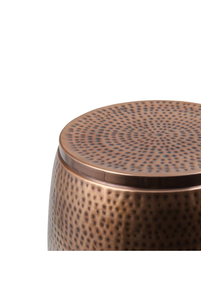 Merida Modern Rustic Hammered Metal Drum Storage Side Table with Lid, Alternate, color, Antique Copper
