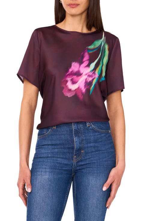 Crewneck Short Sleeve Satin Top