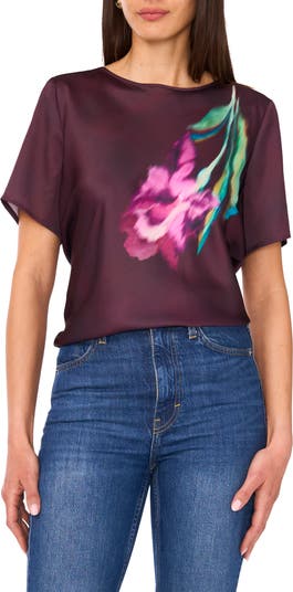 ヴィンスカムート Vince Camuto Short Sleeve Crew Neck Blouse レディース シャツ トップス Green Oa Vince Camuto Printed Crew Neck Short Sleeve Caftan Blouse