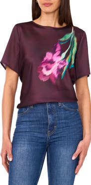 Vince Camuto Crewneck Short Sleeve Satin Top