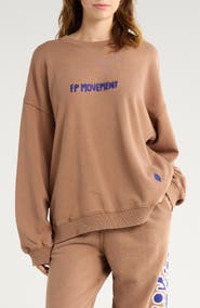 Free People FP Movement All Star Embroidered Logo Cotton Blend Sweatshirt