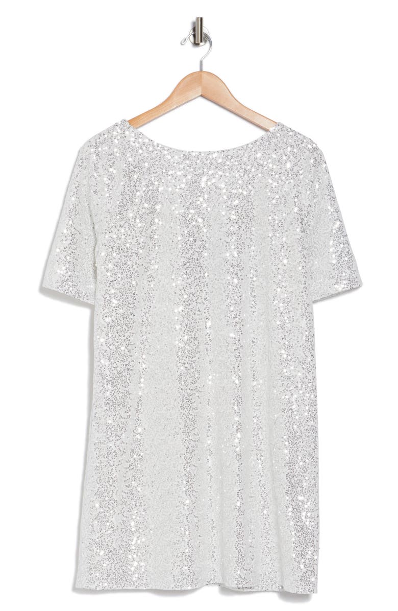 WISHLIST Elbow Length Sleeve Sequin A-Line Cocktail Dress, Alternate, color, White