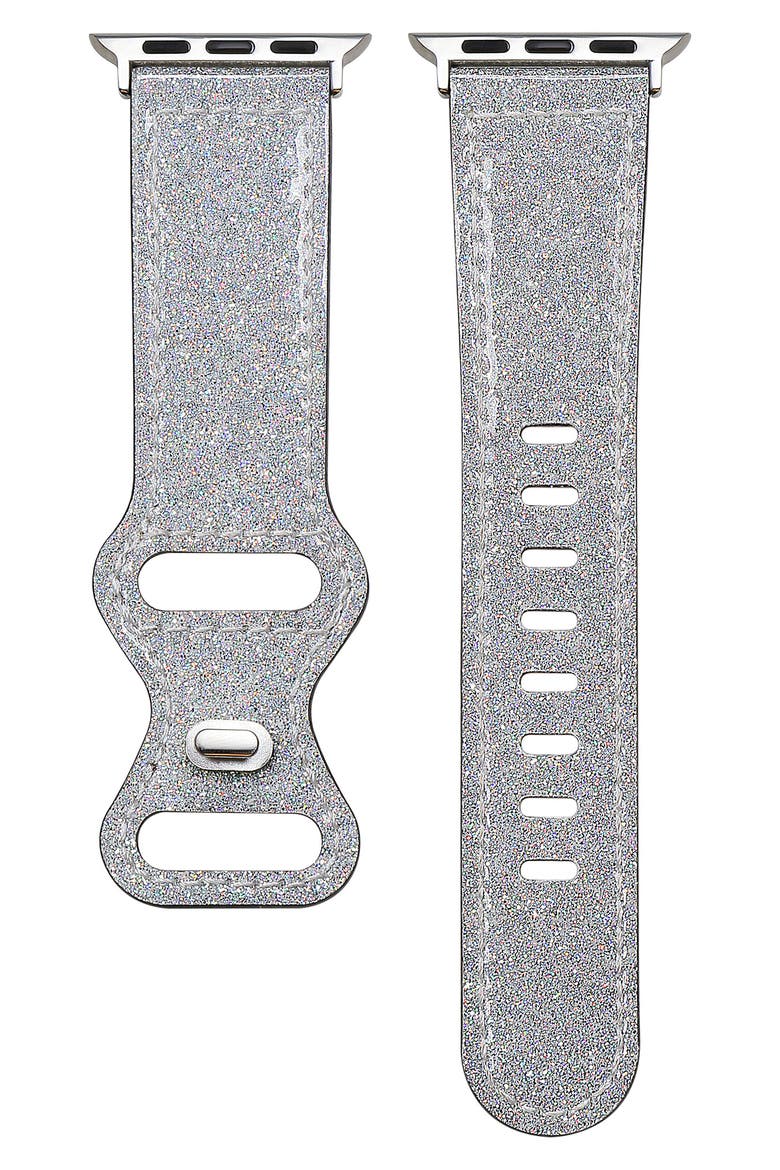 Callie Glitter Leather Apple Watch® Watchband, Main, color, SILVER
