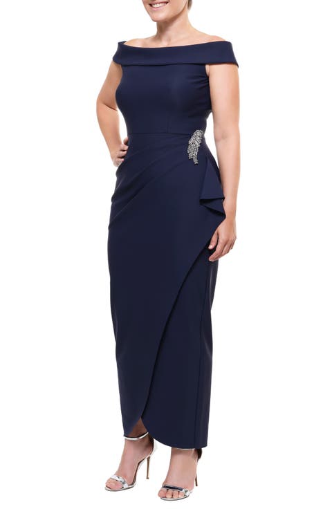 Off the Shoulder Side Swept Evening Gown