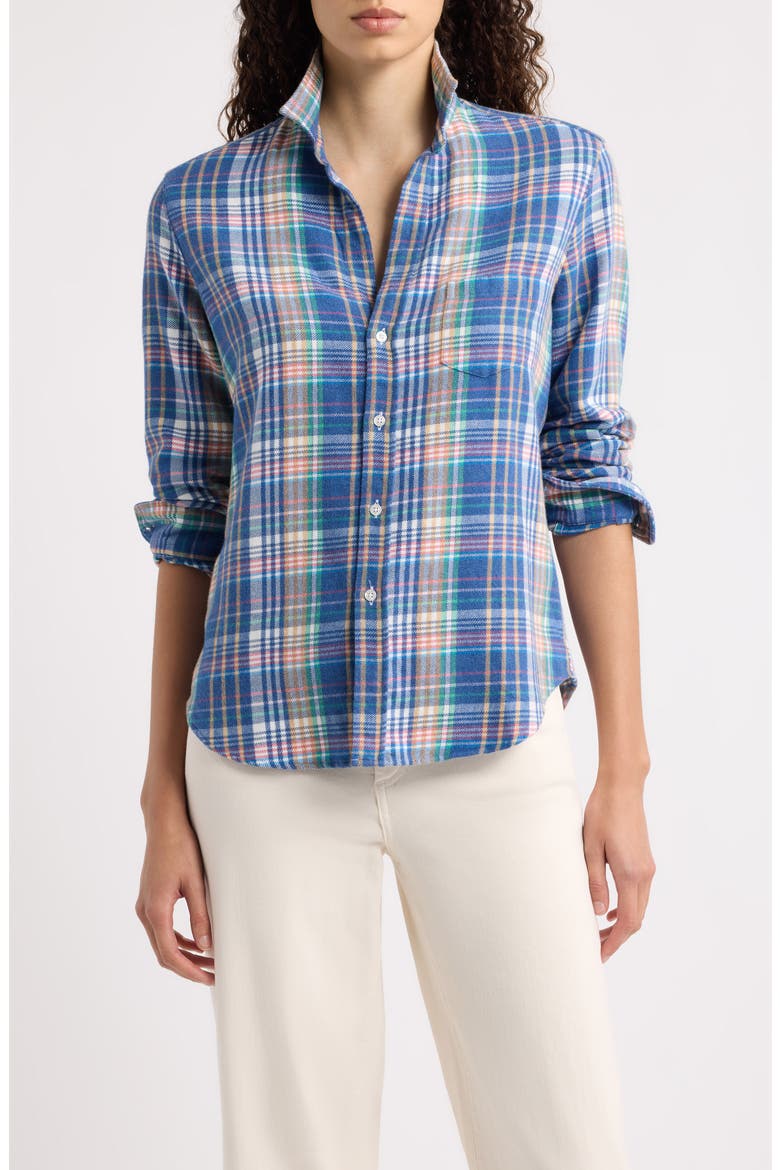 Eileen Relaxed Button Up Shirt, Main, color, BLUE WHITE GREEN PLAID
