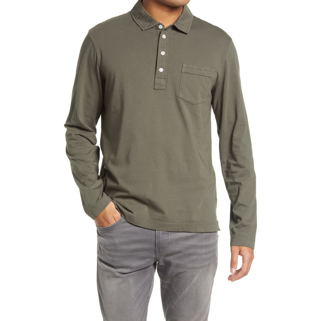 Billy Reid Pensacola Long Sleeve Organic Cotton Pocket Polo In Green
