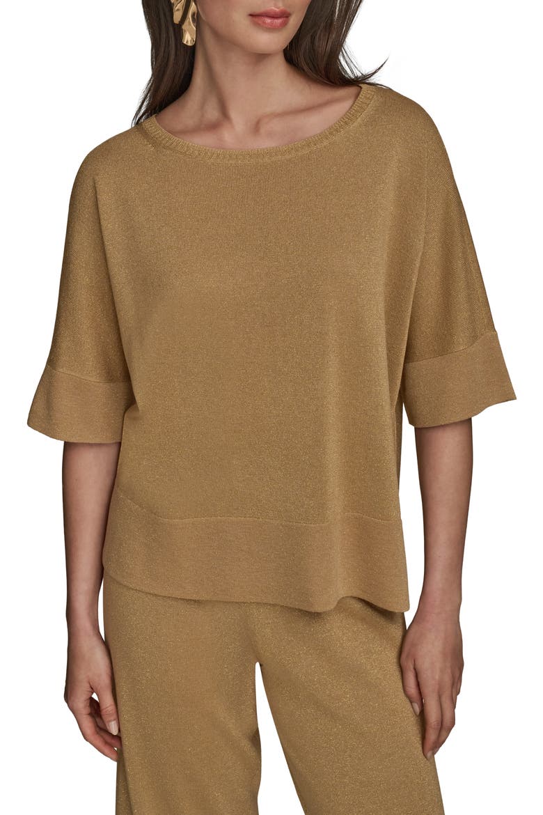 Metallic Short Sleeve Sweater, Main, color, FAWN COMBO