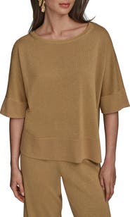 Donna Karan New York Metallic Short Sleeve Sweater