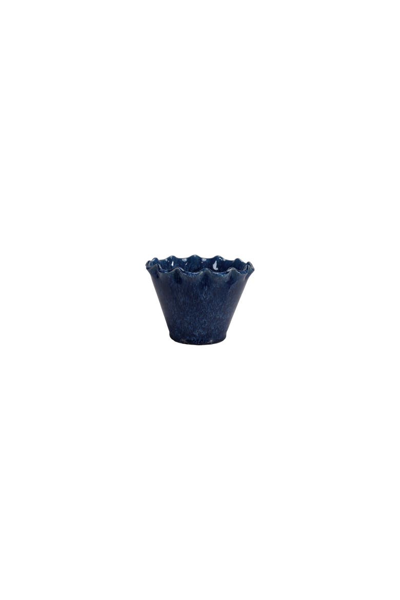 Stoneware Planter with Ruffled Edge and Drainage Hole with Reactive Glaze, Blue, Main, color, Blue