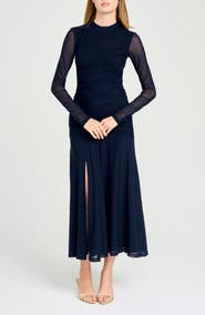 WAYF Selene Ruched Long Sleeve Dress