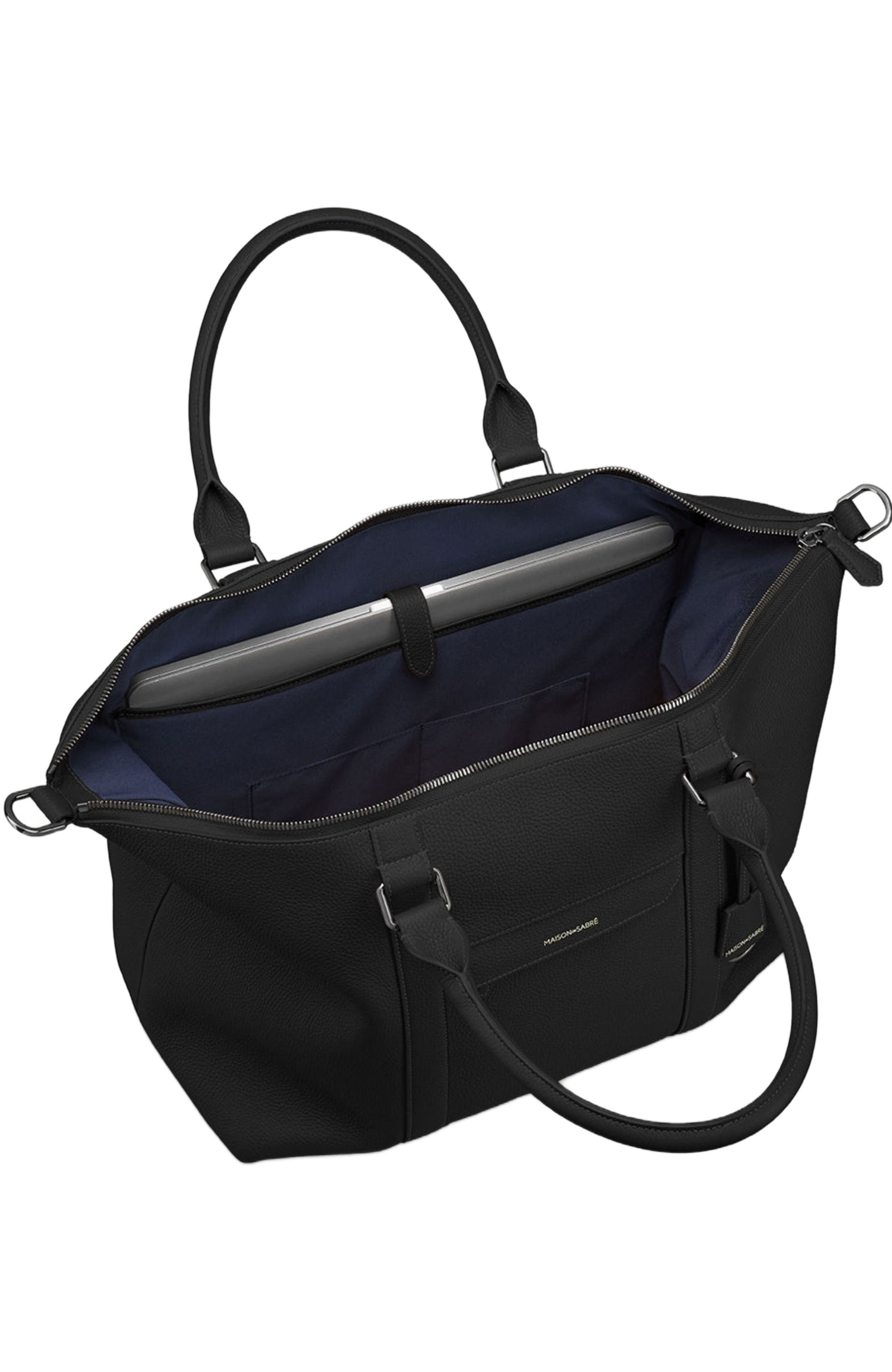 MAISON de SABRÉ Large Leather Weekender Bag, Alternate, color, Black Caviar