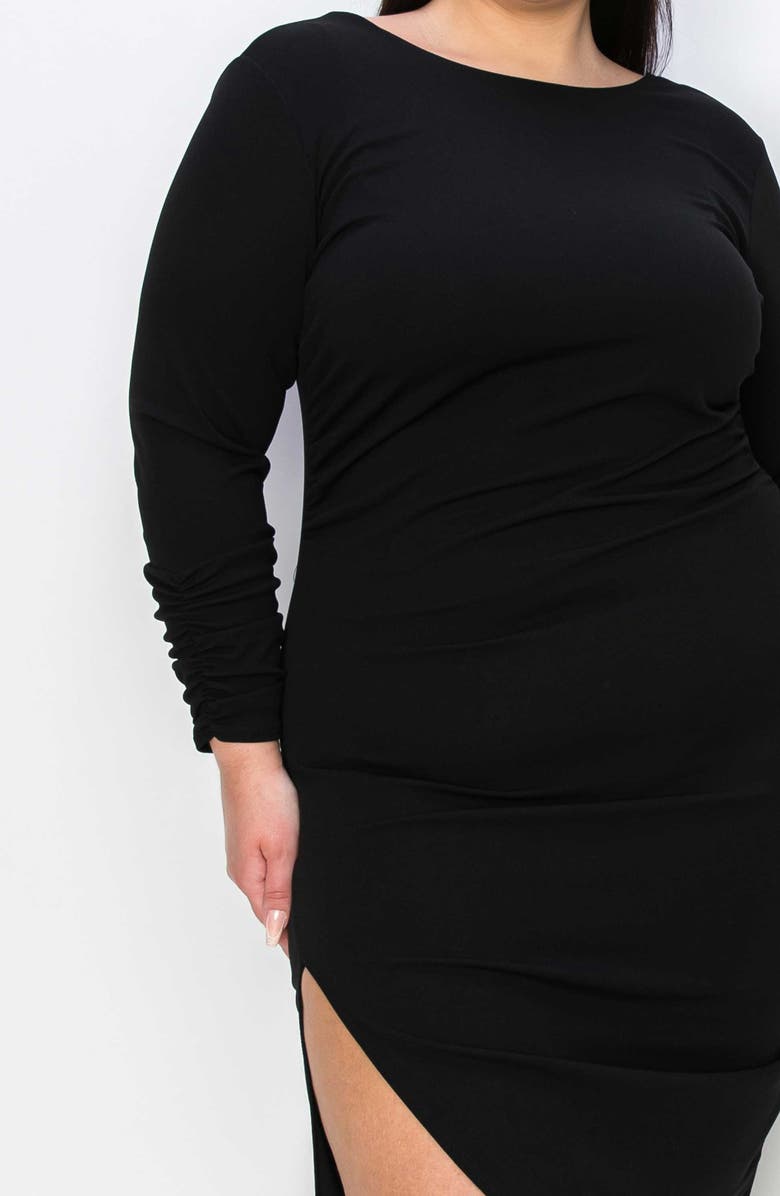 L I V D Bianca Open Back Side Slit Long Sleeve Stretch Dress, Alternate, color, Black