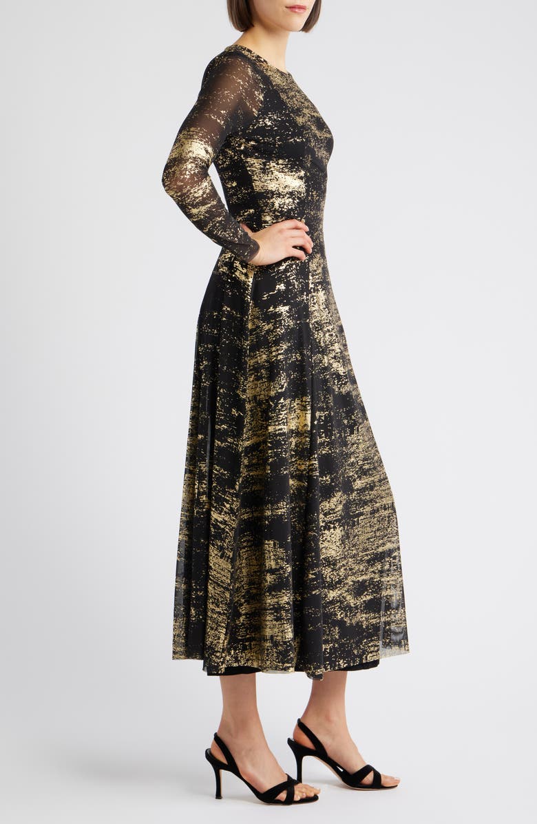 Ted Baker London Junhaa Long Sleeve Foiled Mesh Midi Dress, Alternate, color, 
