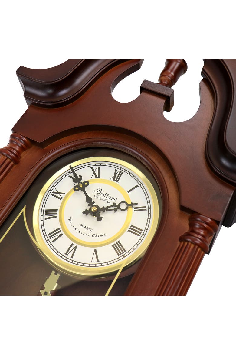 Delphine 27in Mahogany Chiming Pendulum Wall Clock, Alternate, color, Mahogany