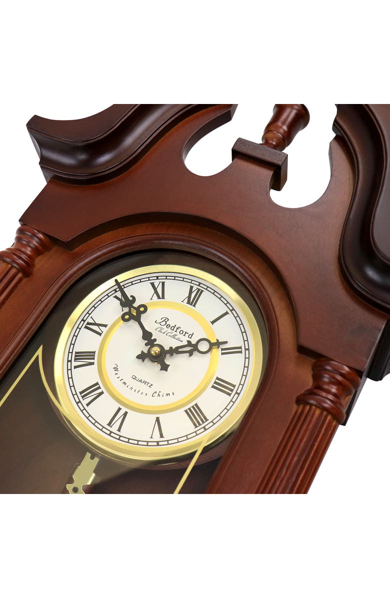 Bedford Clock Collection Delphine 27in Mahogany Chiming Pendulum Wall Clock, Alternate, color, Mahogany