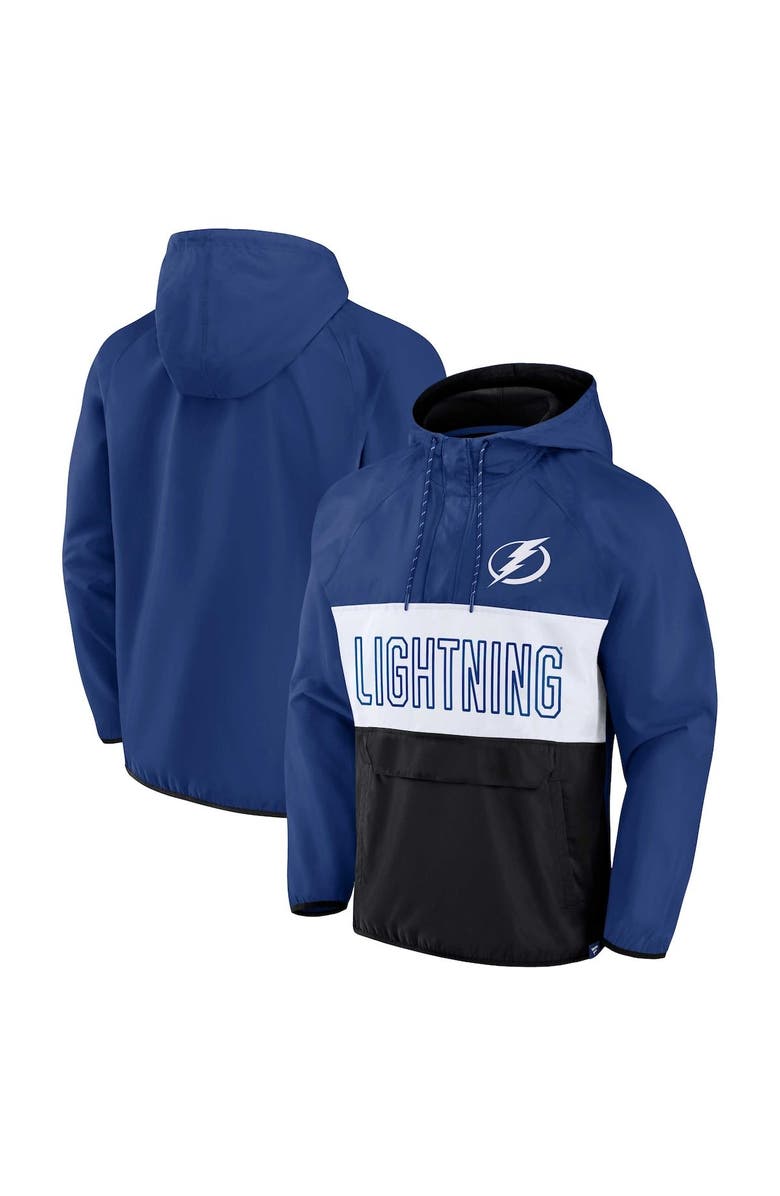FANATICS Men's Fanatics Branded Blue/Black Tampa Bay Lightning Backhand Shooter Defender Anorak Raglan Hoodie Quarter-Zip Jacket, Main, color, 