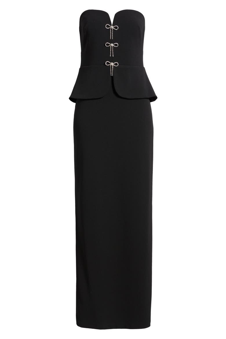 Rhinestone Bow Strapless Gown, Alternate, color, BLACK