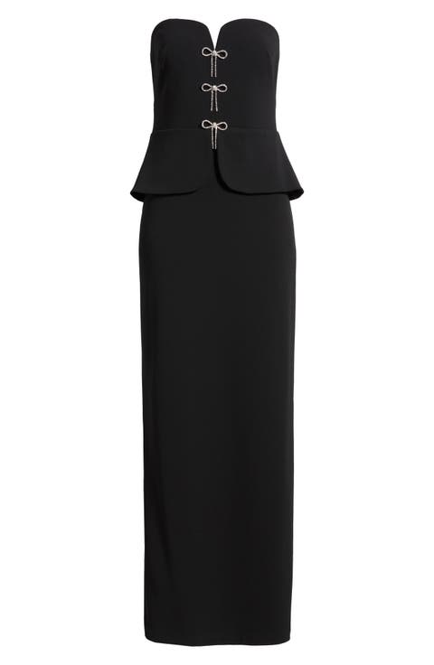 Rhinestone Bow Strapless Gown