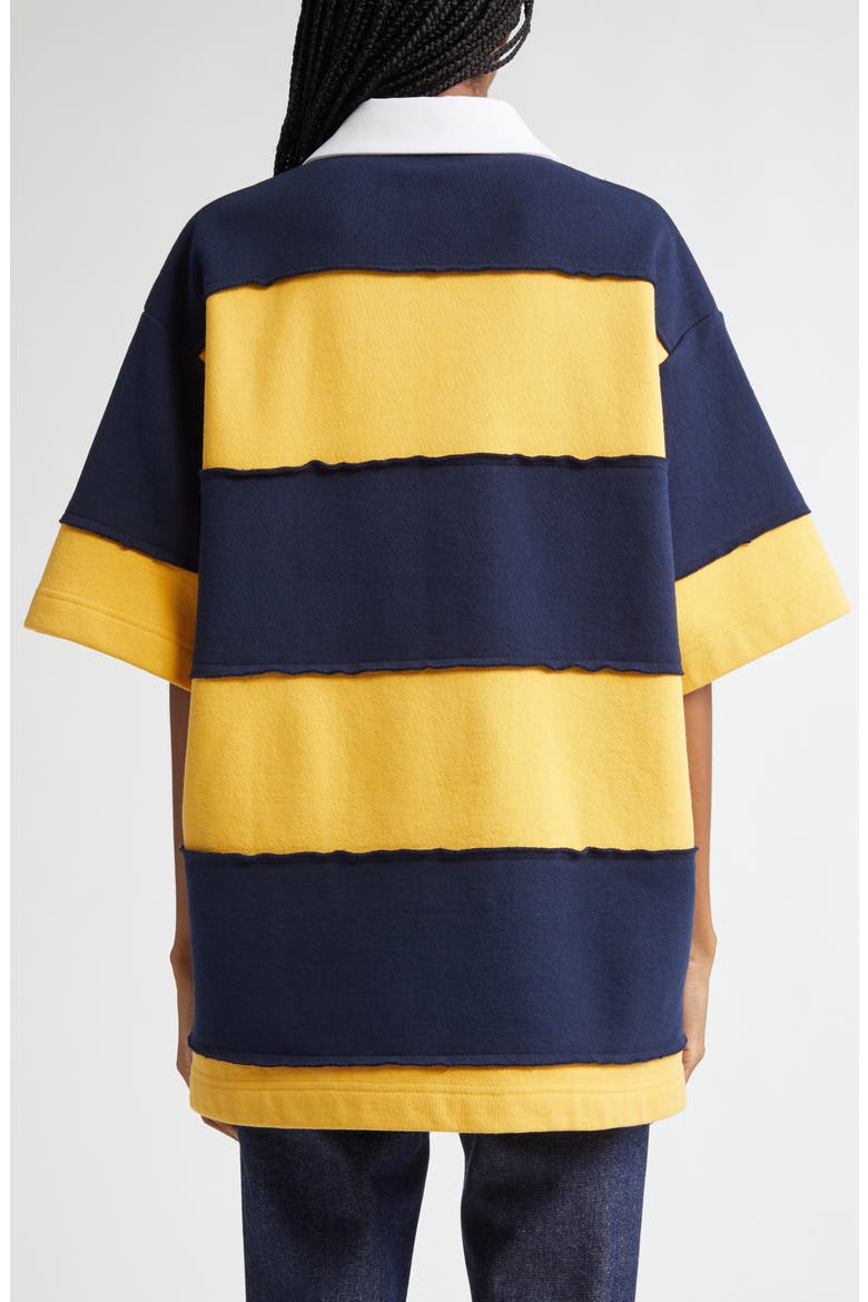 Gender Inclusive Riis Deco Maxi Short Sleeve Rugby Shirt, Alternate, color, NAVY/ OCRE
