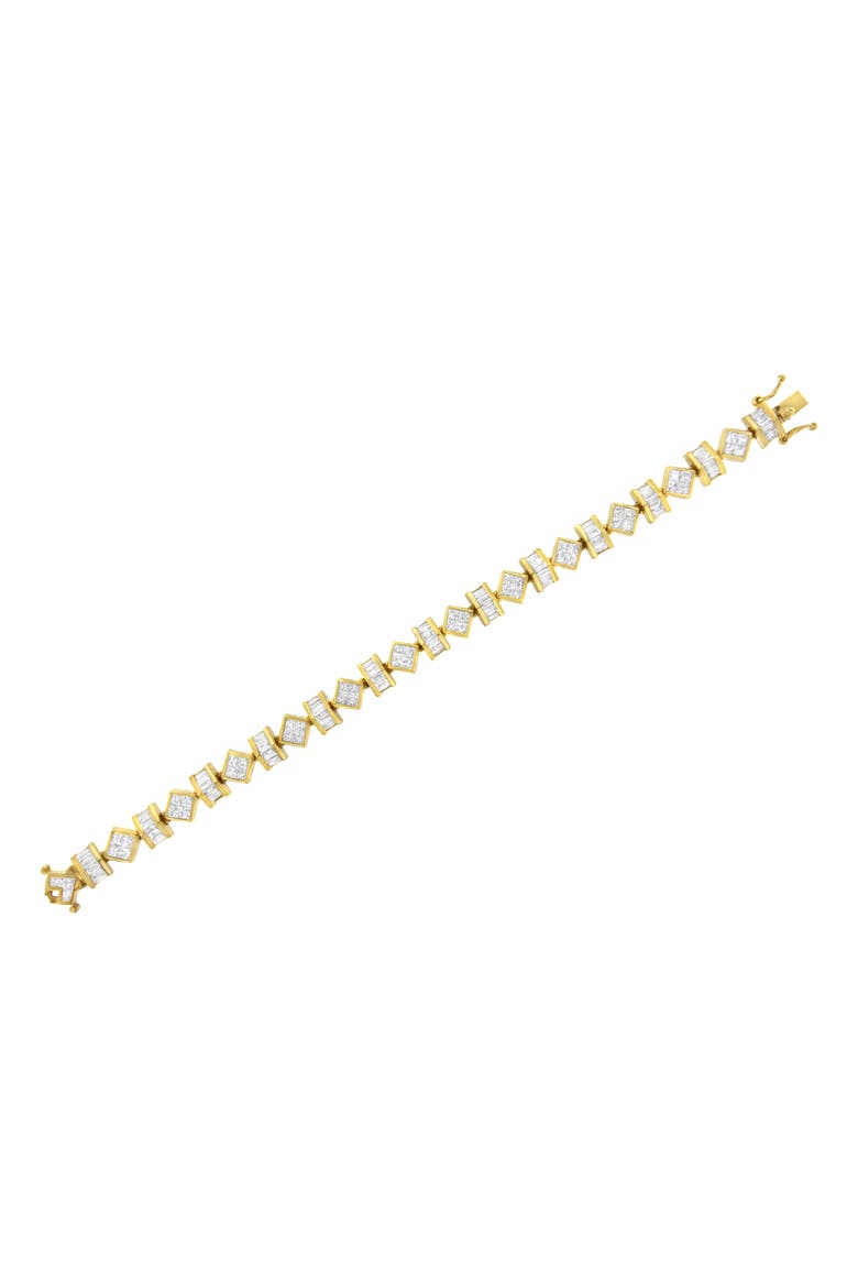 14K Yellow Gold 7.50 Cttw Princess and Baguette Diamond Geometric Link Bracelet, Alternate, color, Yellow Gold
