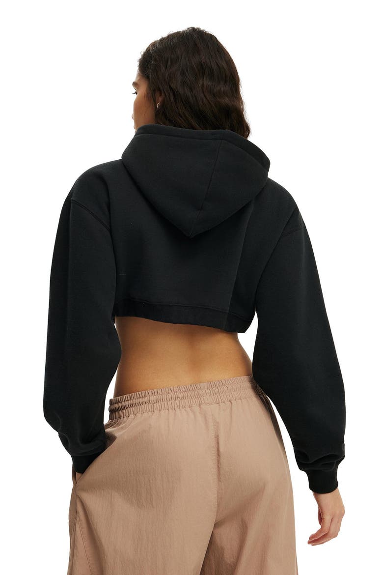 Women's Active Plush Micro Cropped Zip Through, Alternate, color, Black