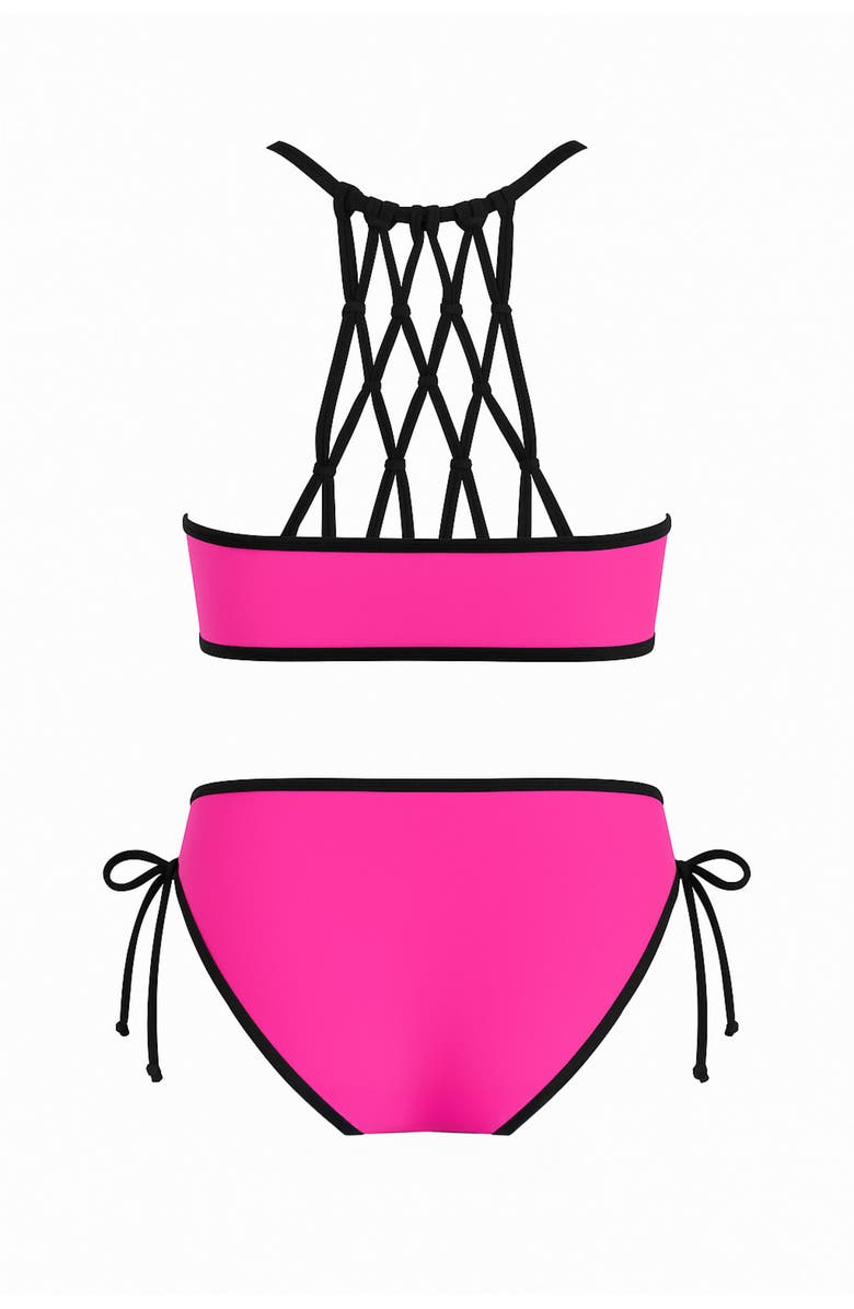 Limeapple Cropped Tankini Swimsuit with Rhinestone Detail, Alternate, color, Fuschia