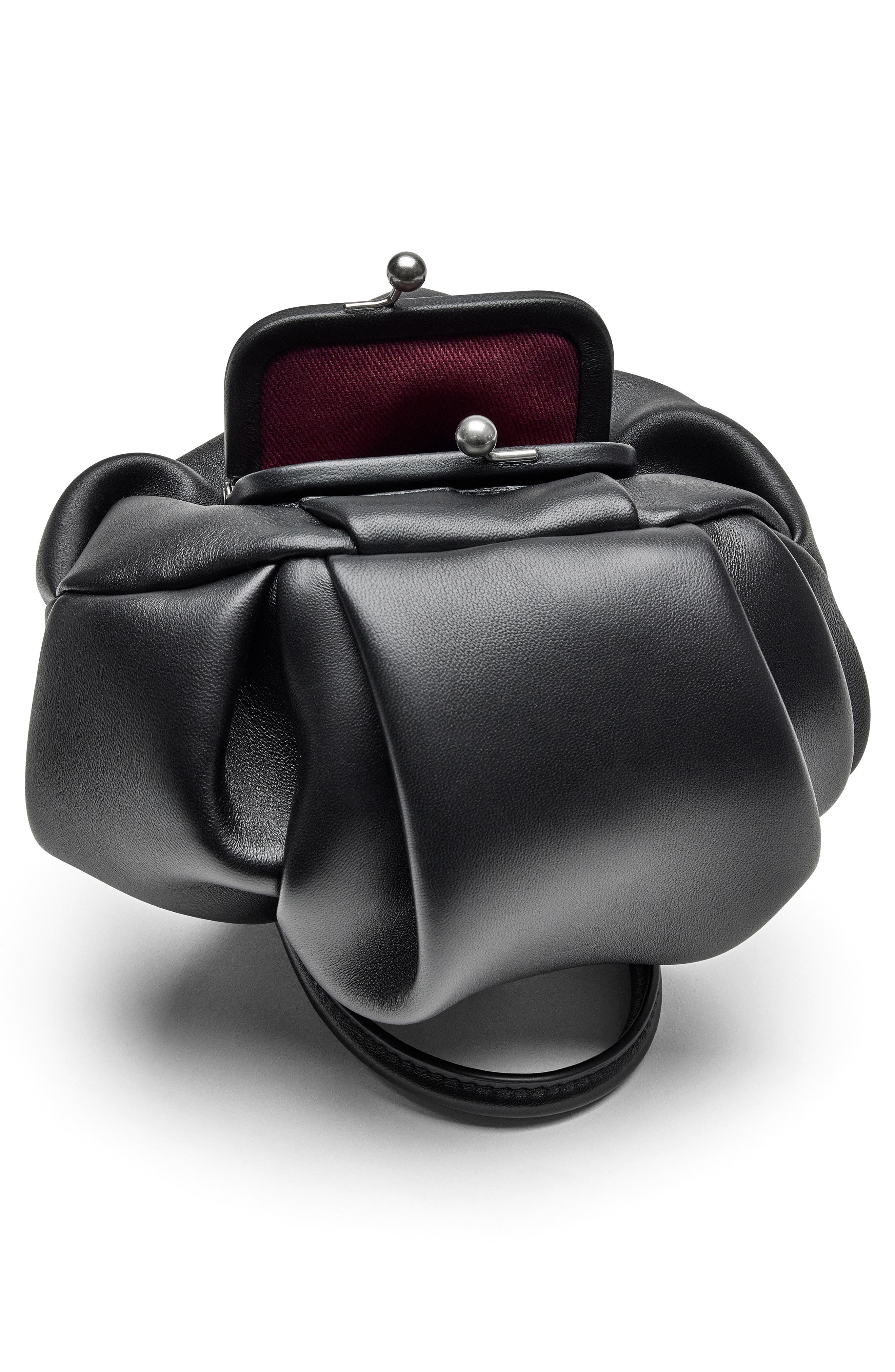 Wave Leather Kisslock Bag, Alternate, color, BLACK