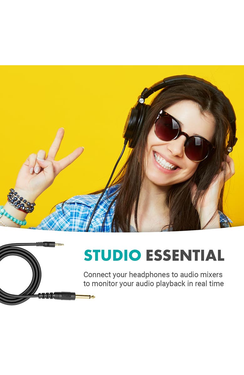 MOVO WGA-1 6.35mm Guitar Cord to 3.5mm Extension TRS Male to Male Audio Cable, Alternate, color, Black