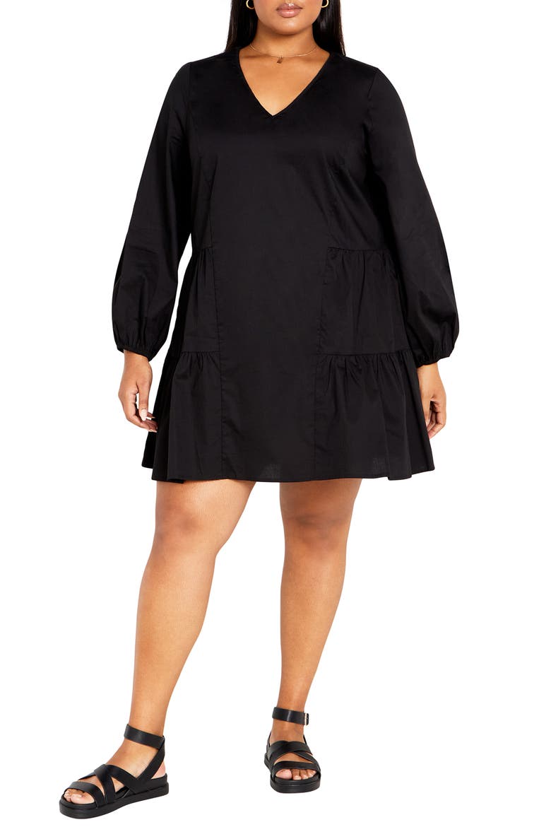 Alexia Long Sleeve Tiered Dress, Main, color, BLACK