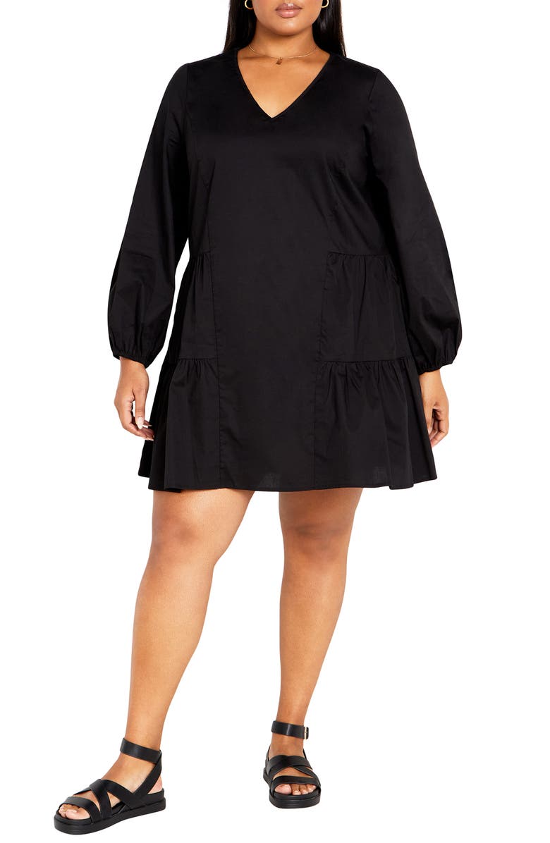 City Chic Alexia Long Sleeve Tiered Dress, Main, color, 
