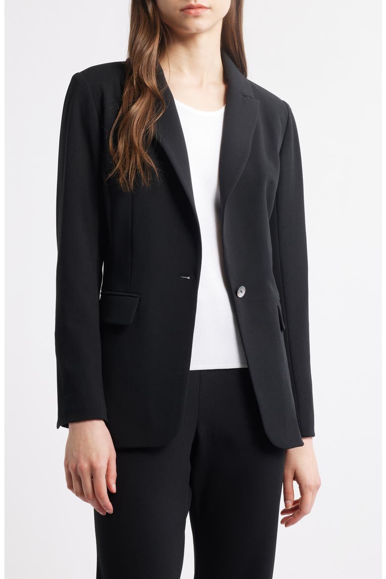 x Tanya Foster Deco Crepe One-Button Blazer, Main, color, BLACK