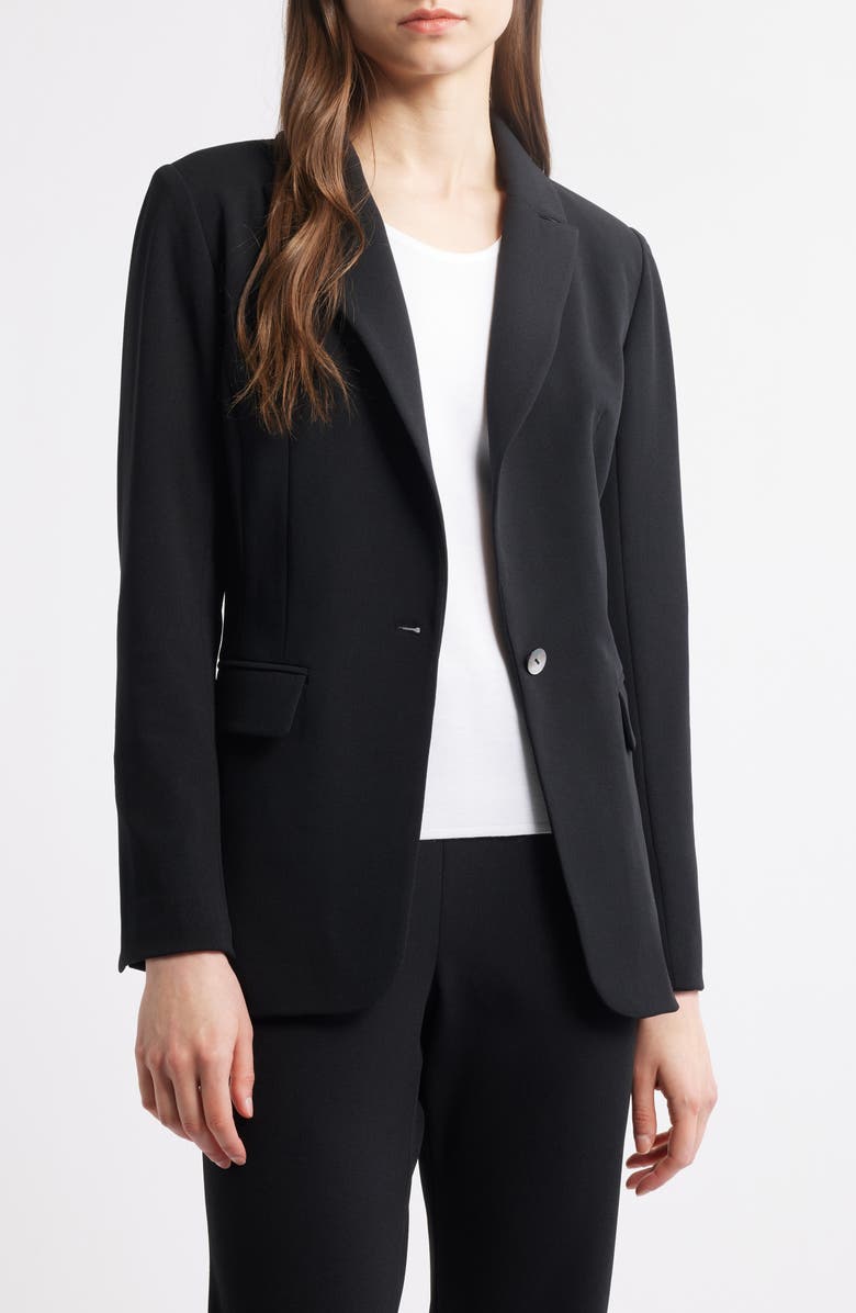 Ming Wang x Tanya Foster Deco Crepe One-Button Blazer, Main, color, Black