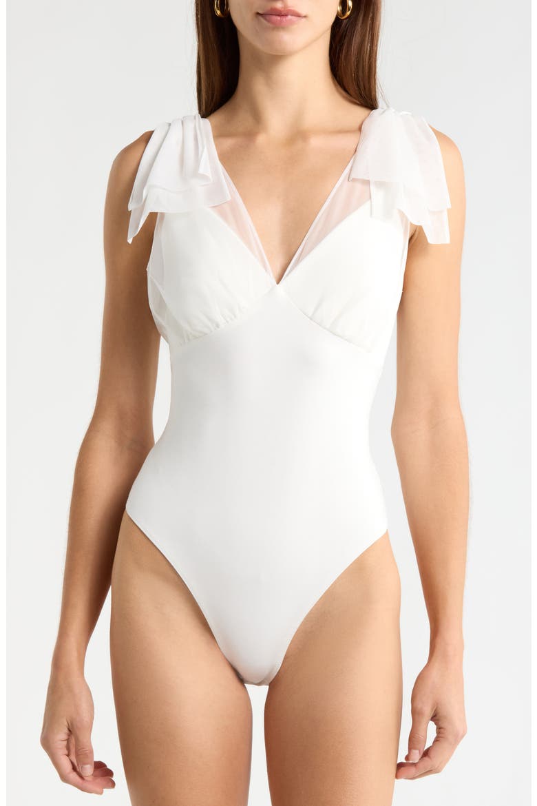 Maelie Bow Shoulder Bodysuit, Alternate, color, WHITE