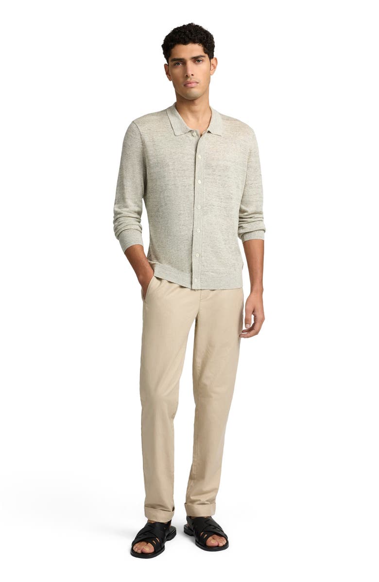 Onia Linen Long Sleeve Sweater Polo, Main, color, Light Grey Melg