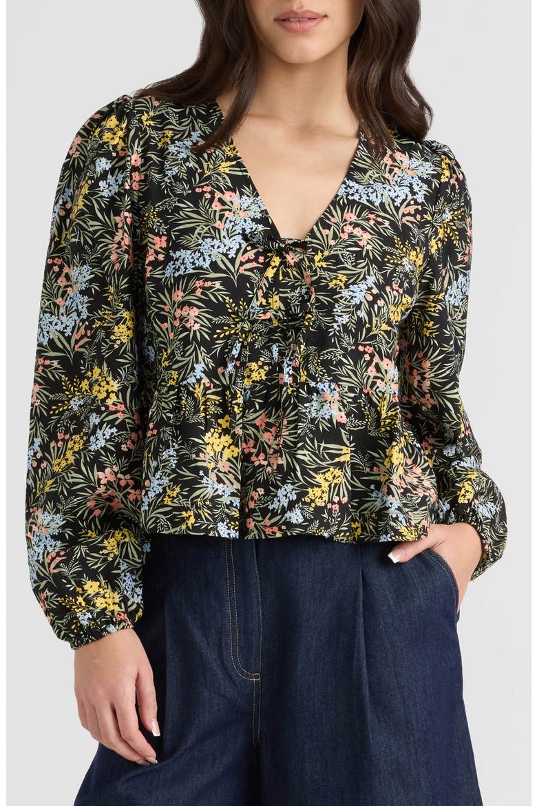 Tie Peplum Top, Main, color, BLACK SPRINGY FLORAL