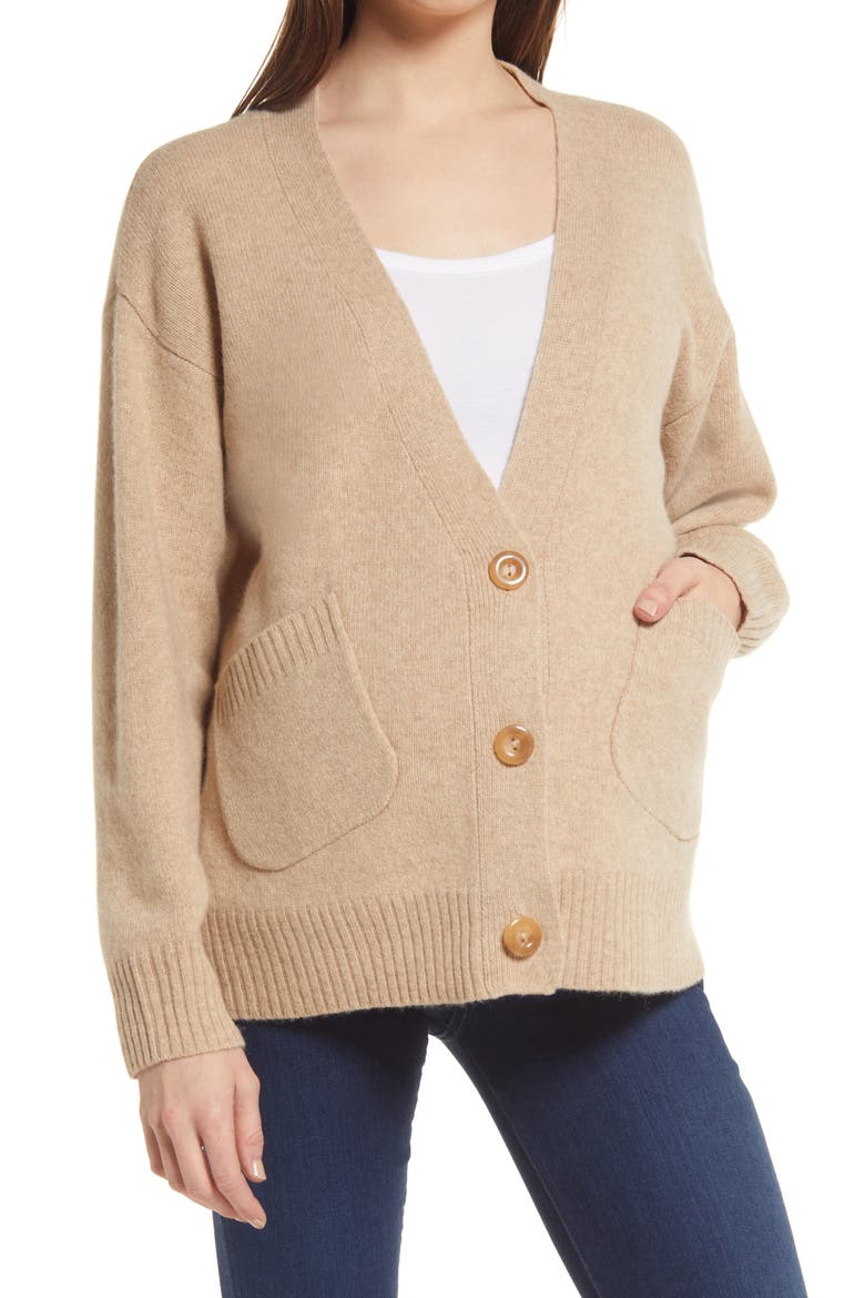 Renee Yak & Wool Blend Maternity Cardigan, Main, color, BEIGE